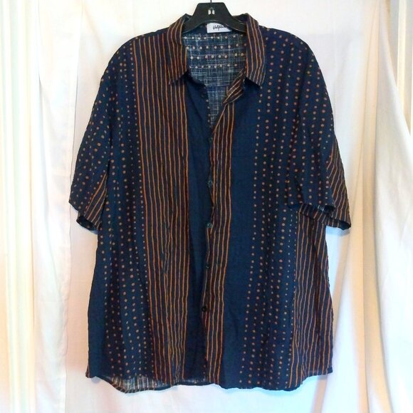Vatpave Other - Vatpave XXL Navy Geometric Stripe Shirt | Boho Resortcore Vacation Button Up